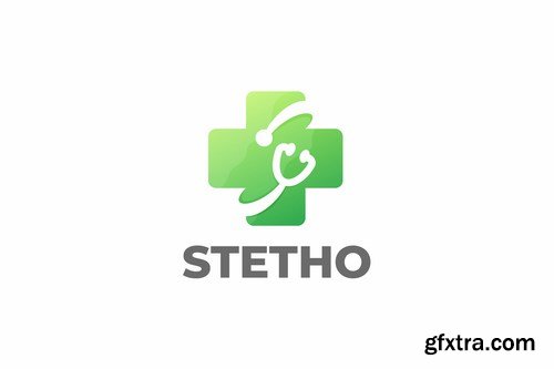 Stethoscope and Cross Negative Space Logo