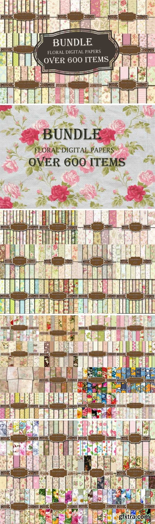 Floral Papers Bundle, over 600 Papers