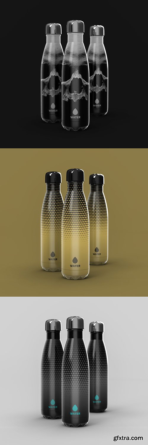 Black Vacuum Bottle Set Mockup 296125079