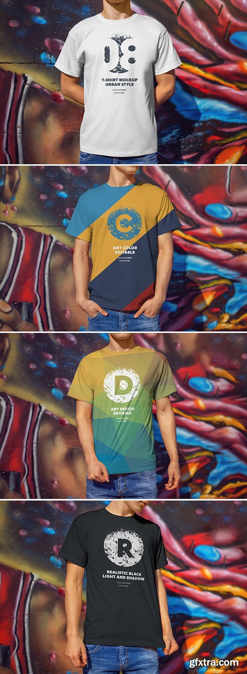 4 T-Shirt Mockups with Street Art Backgrounds 295954081 » GFxtra