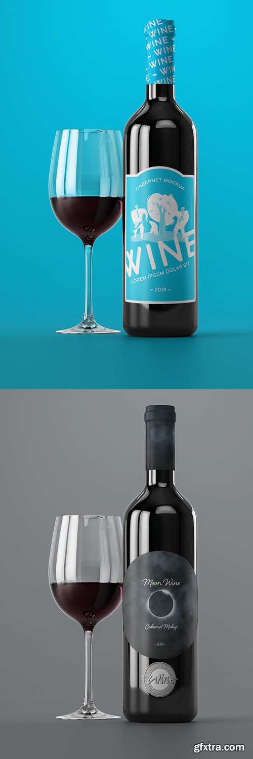 Red Wine Bottle and Glass Mockup 296125811