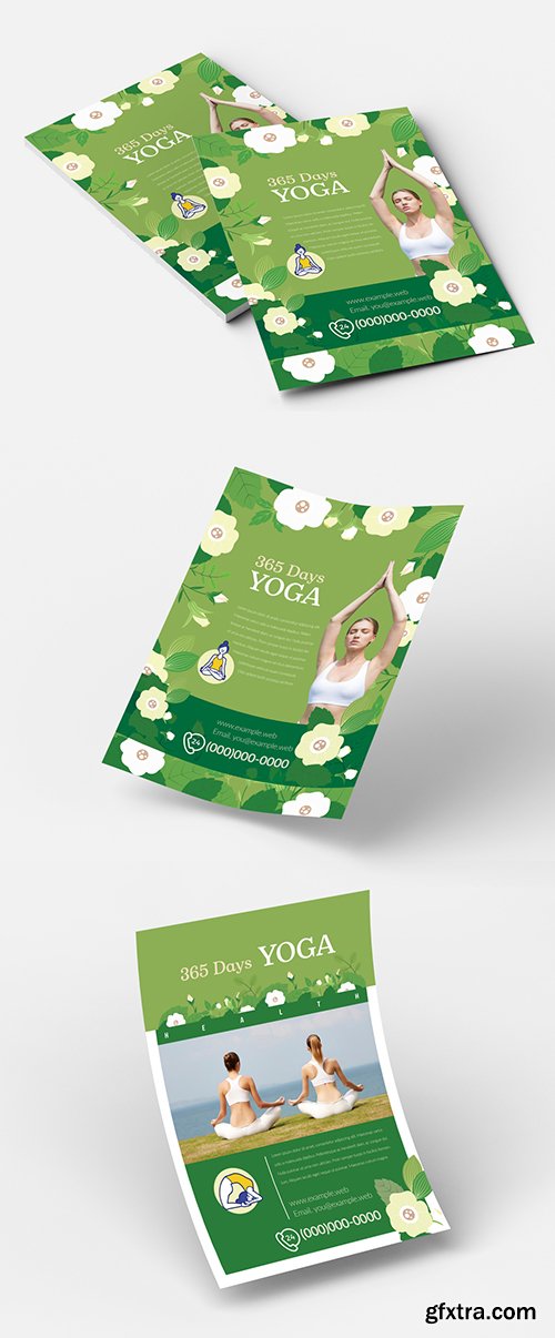 Yoga Flyer Layout with Green Accents 213693625