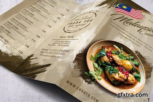 Malaysian Cuisine Trifold A4 & US Letter Food Menu