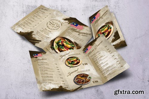 Malaysian Cuisine Trifold A4 & US Letter Food Menu