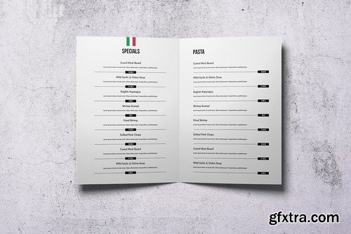 Italian Cuisine Elegant Bifold Menu A4 & US Letter