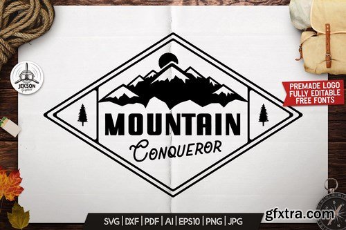 Mountain Logo Design, Retro Badge, Adventure Quote