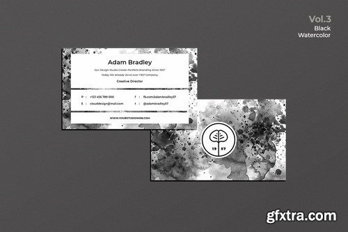 Business Card Watercolor Black Vol. 3