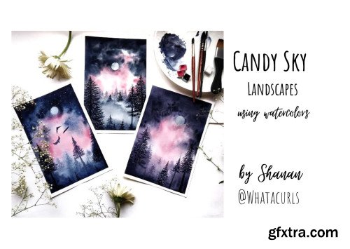 Candy Sky Landscapes using watercolors.