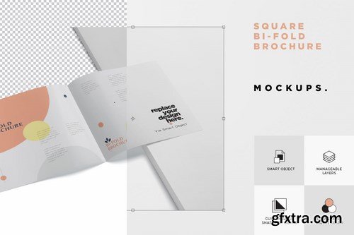 Square Bi-Fold Brochure Mock-Up Set - Round Corner