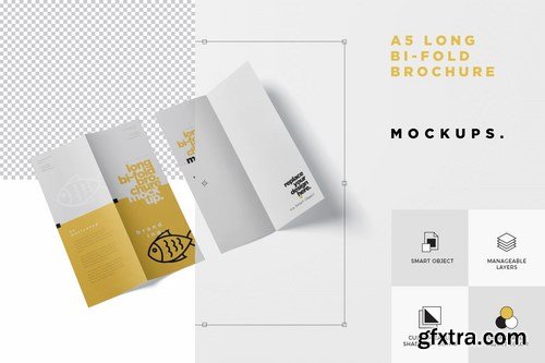 A5 Long Bi-Fold Brochure Mock-Up Set