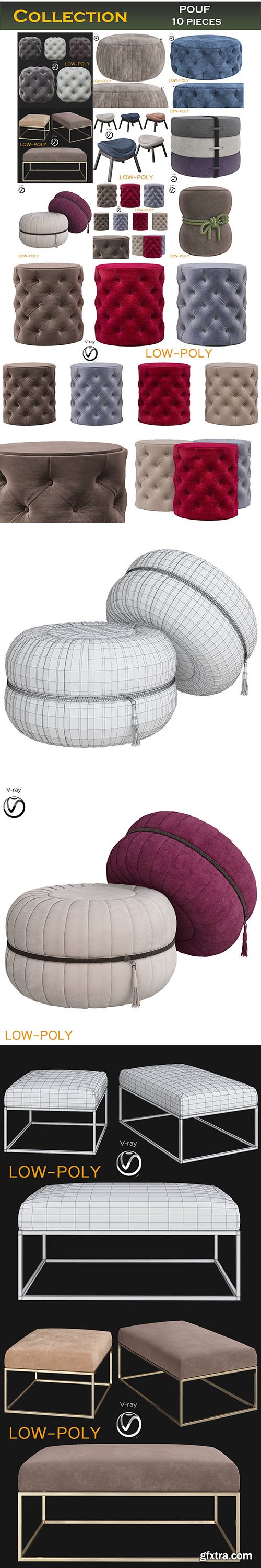 Cgtrader - POUF 10 pieces 3d model Low-poly 3D model