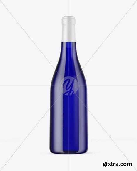 Blue Glass Wine Bottle Mockup 50657