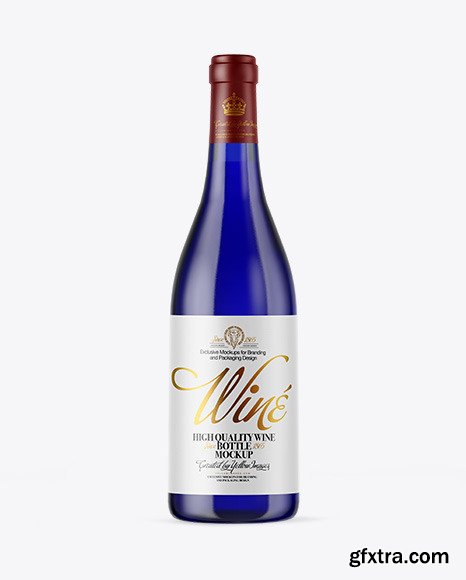 Blue Glass Wine Bottle Mockup 50657