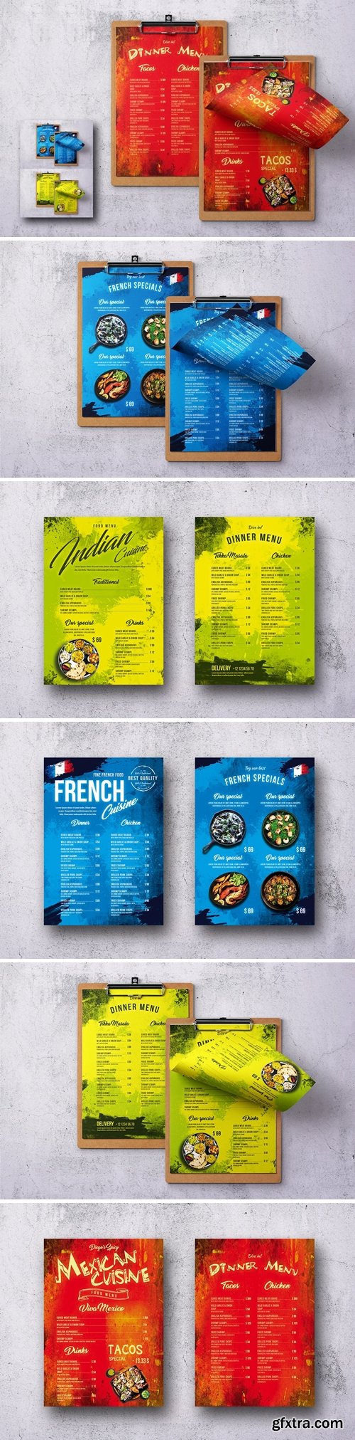 Different Countries Single Page Food Menu Bundle