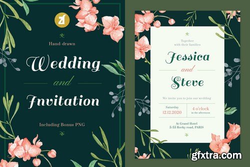 Floral Hand-drawn Watercolor Wedding Invitation