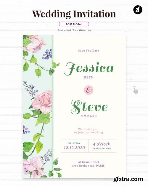 Floral Hand-drawn Watercolor Wedding Invitation2