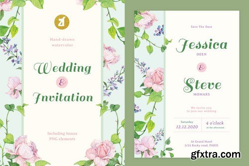 Floral Hand-drawn Watercolor Wedding Invitation2