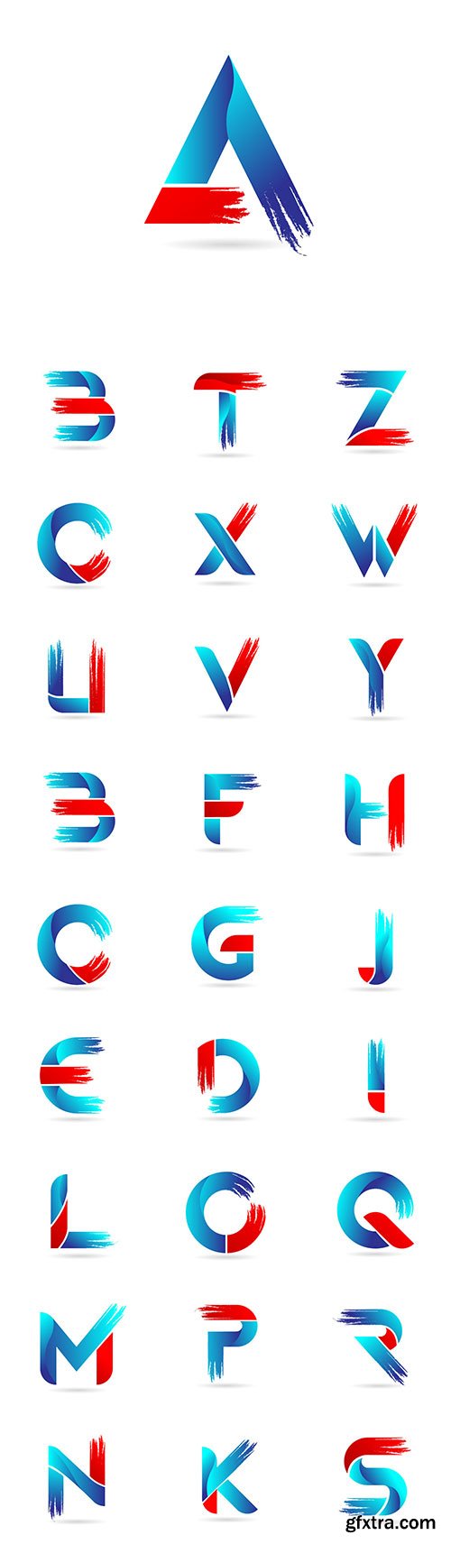 Blue red alphabet letter with grunge brush pattern for company logo icon 