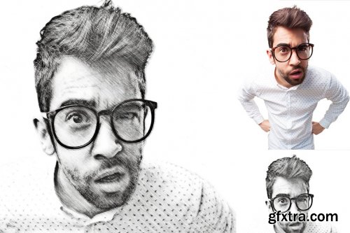 CreativeMarket - Pencil Sketch Portrait PS Action 3754742