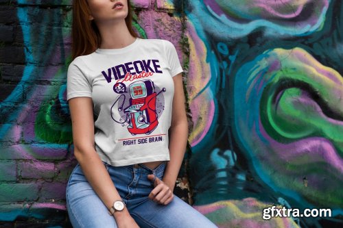 CreativeMarket - T-Shirt Mock-Up Walking Girl 4069918