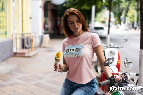 CreativeMarket - T-Shirt Mock-Up Walking Girl 4069918