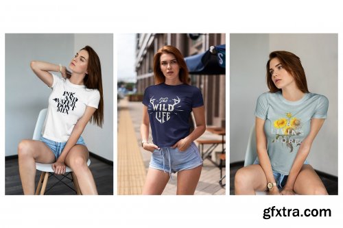 CreativeMarket - T-Shirt Mock-Up Walking Girl 4069918