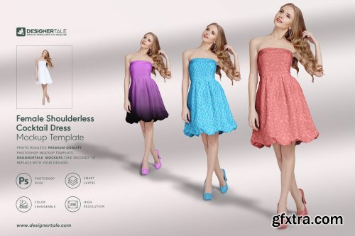 CreativeMarket - Shoulder Less Cocktail Dress Mockup 4140445