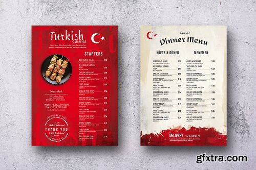 Turkish Cuisine Single Page A4 & US Letter Menu