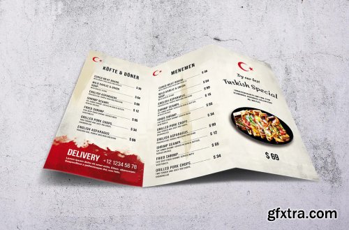 Turkish Cuisine Trifold A4 & US Letter Menu