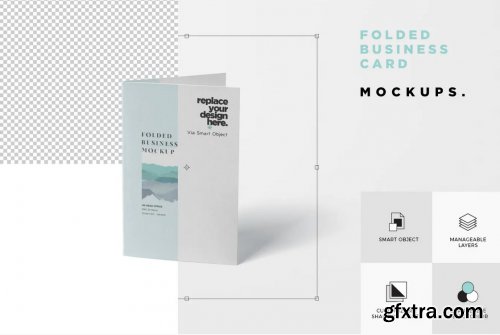 Folded Business Card Mockup - Horizontal Orientati