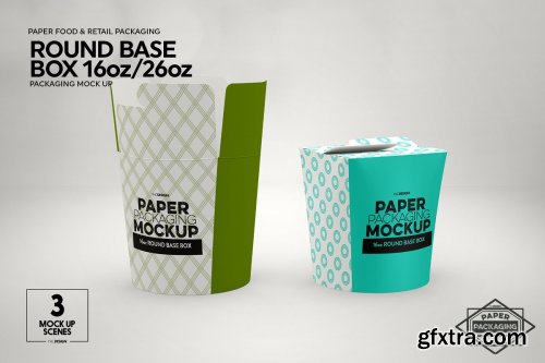 CreativeMarket - Paper Round Base Box 16/26oz Mockups 4250606