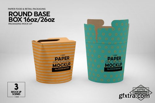 CreativeMarket - Paper Round Base Box 16/26oz Mockups 4250606