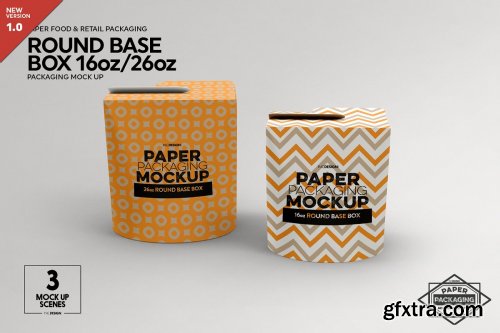 CreativeMarket - Paper Round Base Box 16/26oz Mockups 4250606