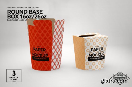 CreativeMarket - Paper Round Base Box 16/26oz Mockups 4250606