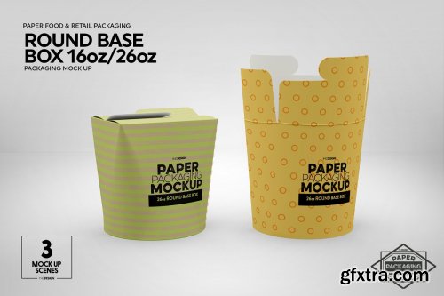 CreativeMarket - Paper Round Base Box 16/26oz Mockups 4250606