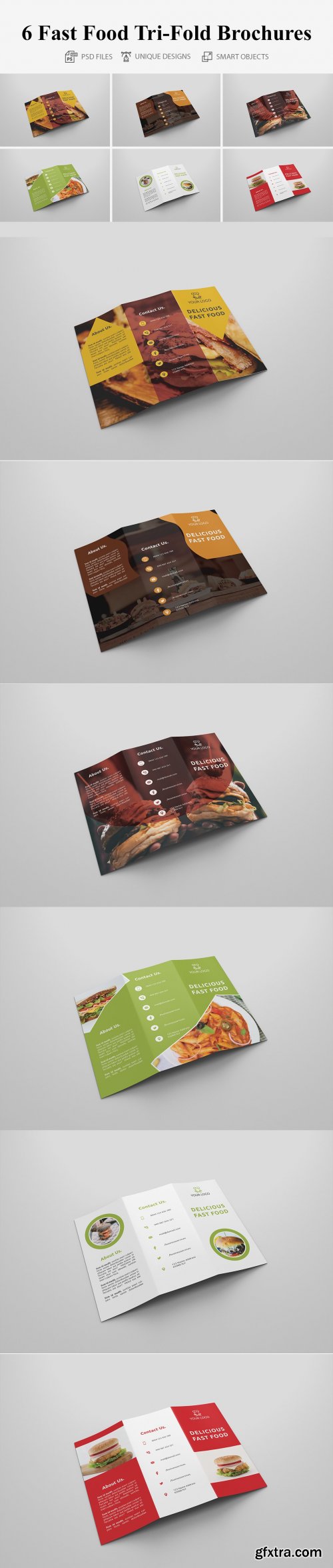 CreativeMarket - 6 Fast Food Tri Fold Bochures 4235346