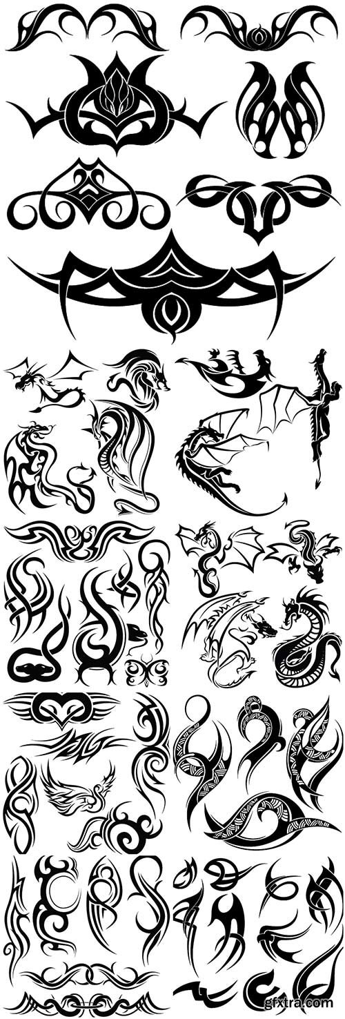 Tribal Tattoo Design Elements Set