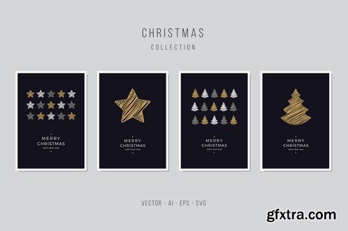 Christmas Greetings Vector Card Set