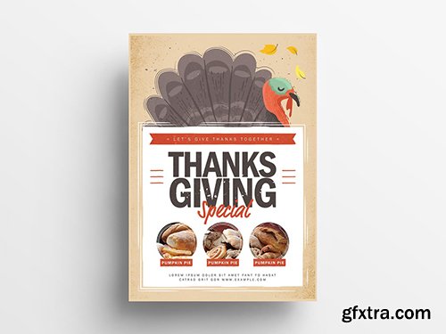 Thanksgiving Flyer Layout with Illustrated Turkey 299566021