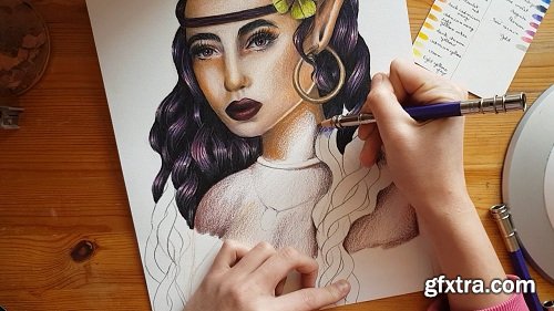 Drawing CURLY HAIR in Colored Pencils
