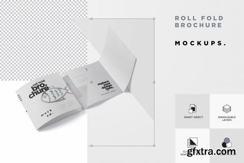 Roll-Fold Brochure Mockup Set - Square Format