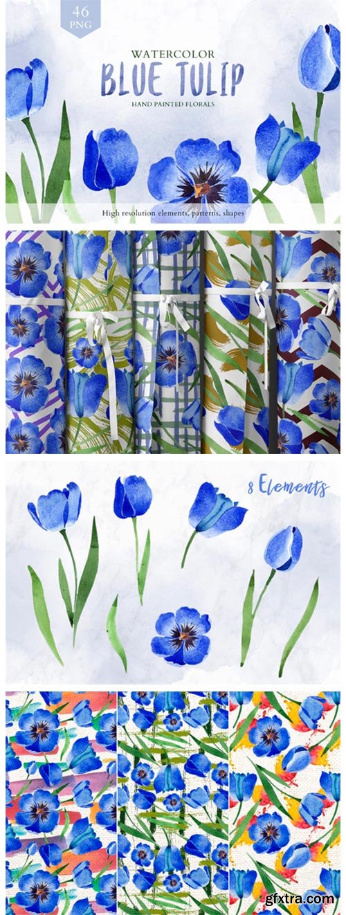 Tulip Watercolor Clipart Blue Png 1980612