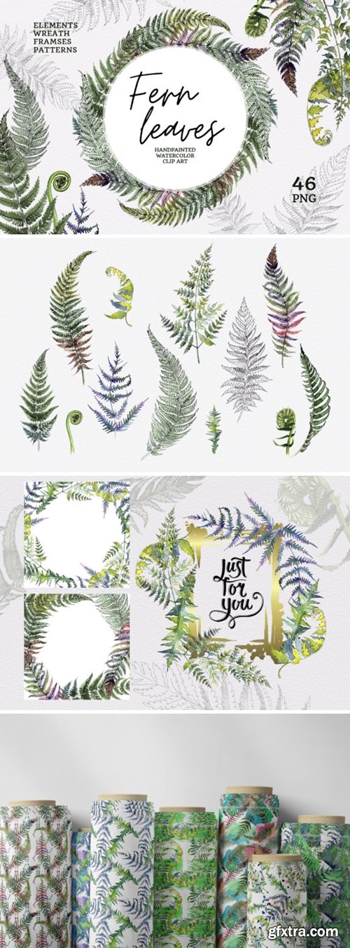 Green Fern Leaves Watercolor Png 1980559