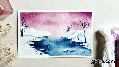 Watercolor Winter Landscape