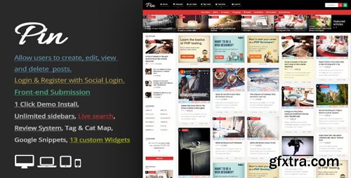 ThemeForest - Pin v4.9 - Pinterest Style / Personal Masonry Blog / Front-end Submission - 10272975