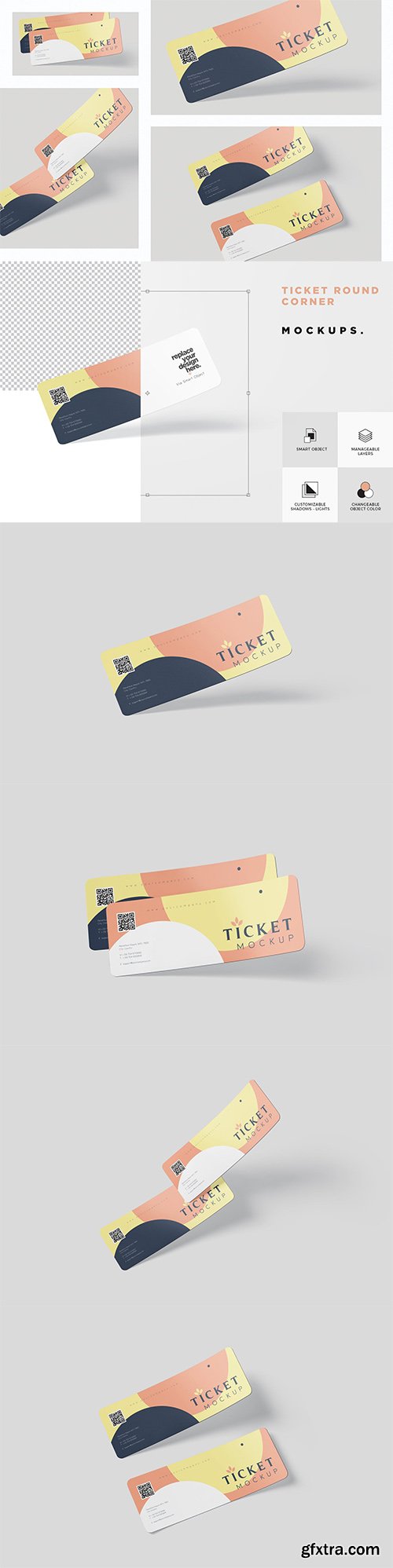 Ticket Round Corner Mockup Set