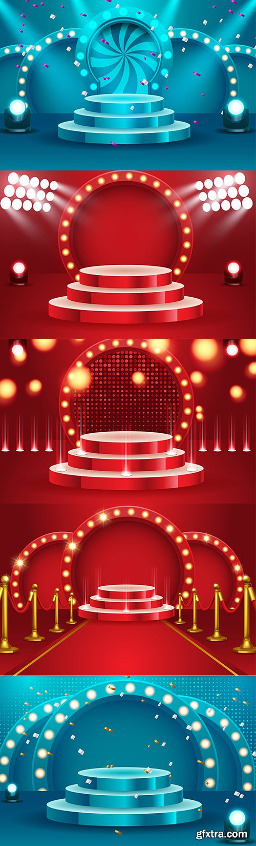 Set of Abstract Round Podium Backgrounds