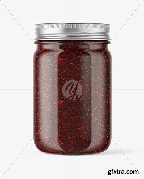 Clear Glass Jar with Raspberry Jam Mockup 51042