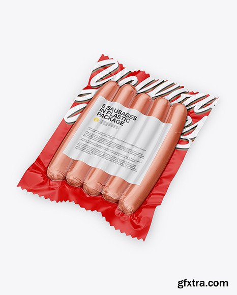 5 Sausages in Vacuum Plastic Package Mockup 51567