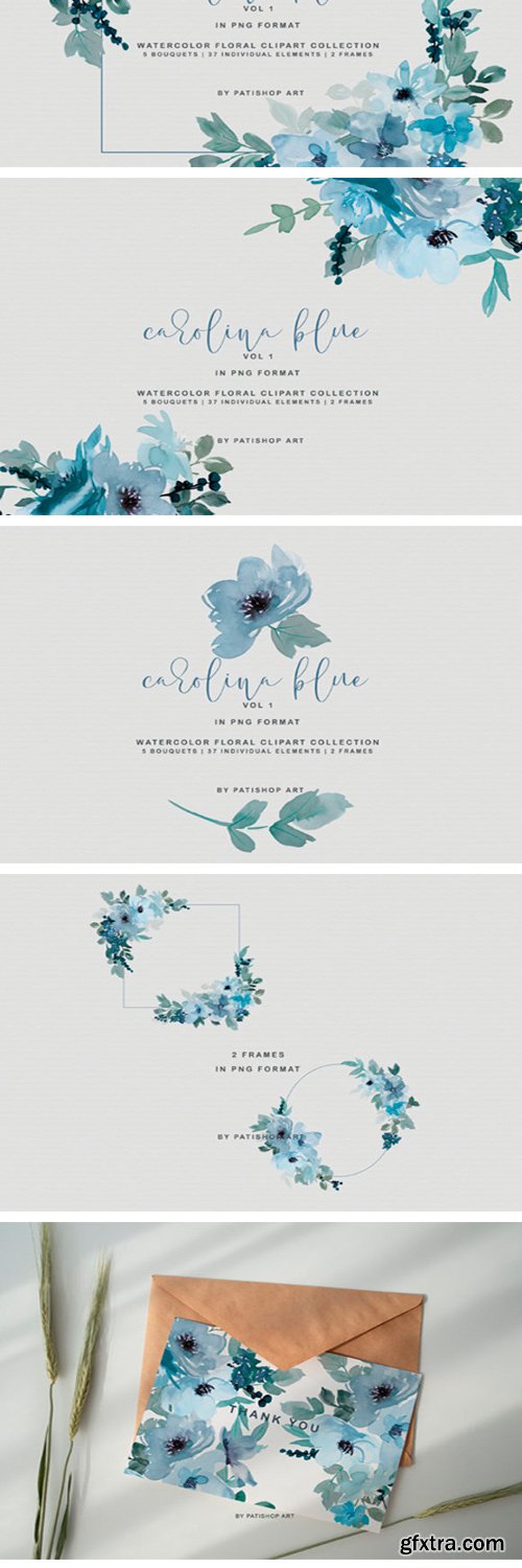 Pastel Blue Watercolor Flower Clipart 1996632